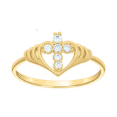 14Kt Yellow Womens Gold Cubic Zirconia Cross Heart Ring